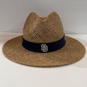 Nike San Diego Padres Straw Fedora Hat Navy Blue Band OS MLB Fan Gear vintage